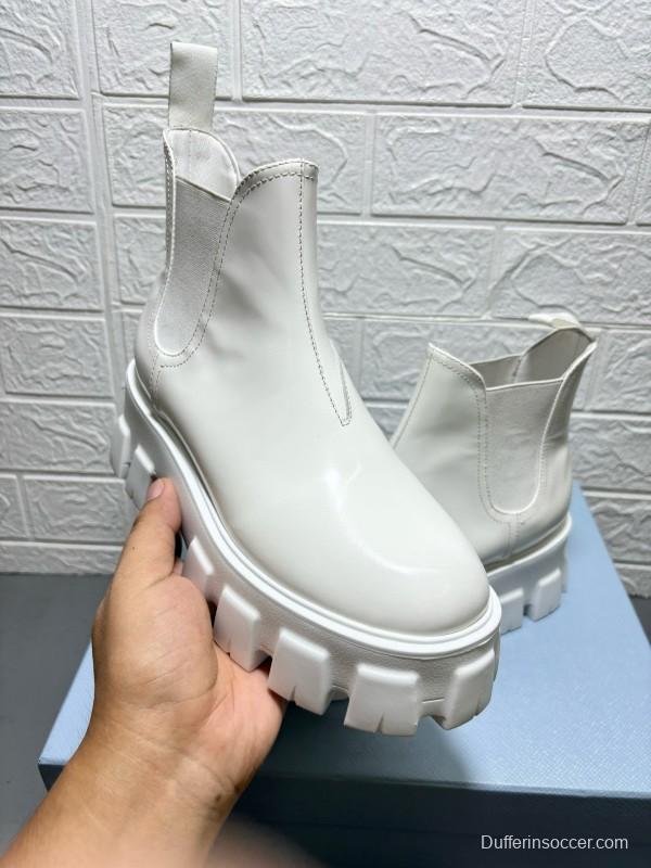 2024 Women Prada White Leather Chelsea Boots MJ00380
