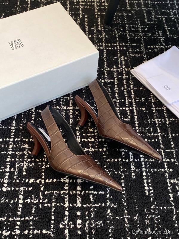 2025 Women Toteme Brown Leather Slingback Pointed Toe Heels