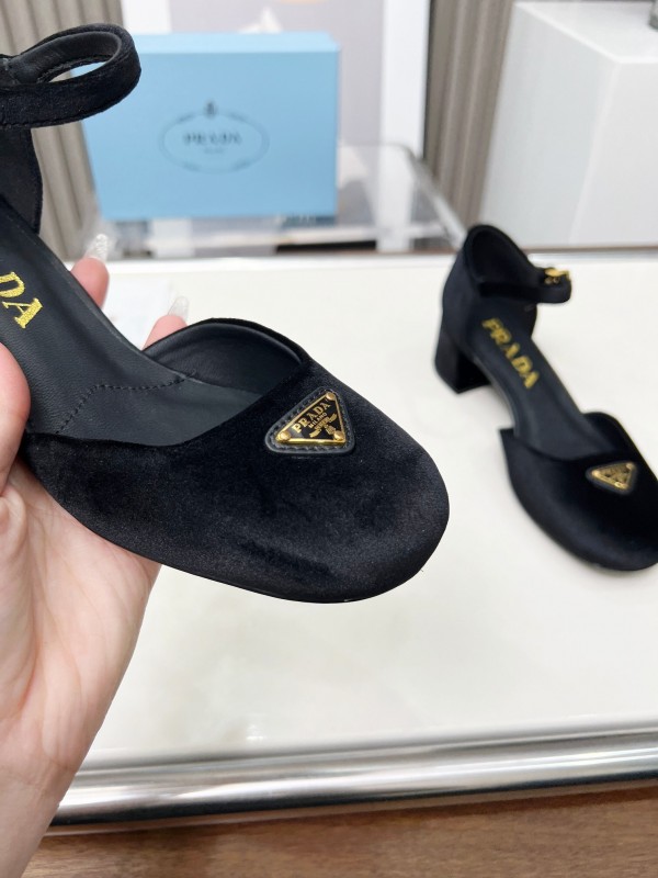 2025 Women Prada Black Suede Mary Jane Buckle LY00270