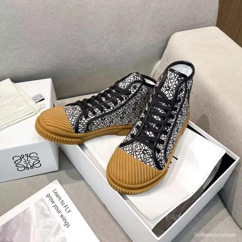 2025 Women Loewe Black White Canvas Rubber High Top Sneakers LY00291