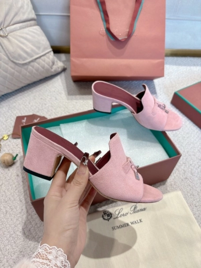 2025 Women LP Pink Suede Heeled Mules