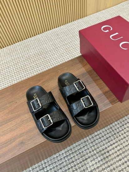 2025 Women Gucci Black Leather Sandals Buckle LY00230