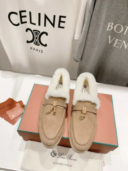 2024 Women Le Parmentier Beige Suede Shearling Loafers