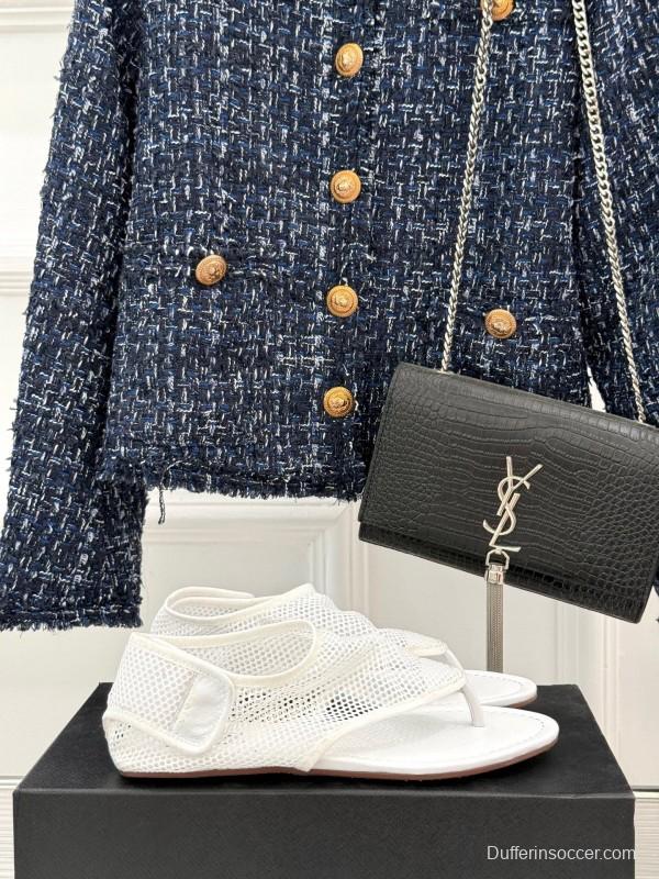 2025 Women ALAIA White Mesh Slippers