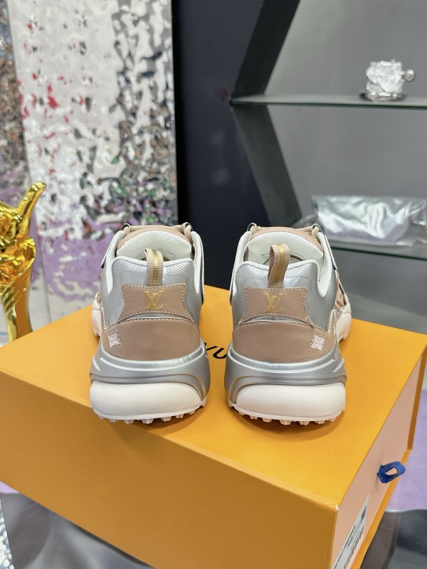 2025 Men Louis Vuitton Gradient Color Beige White Mesh Leather Sneakers MJ00420