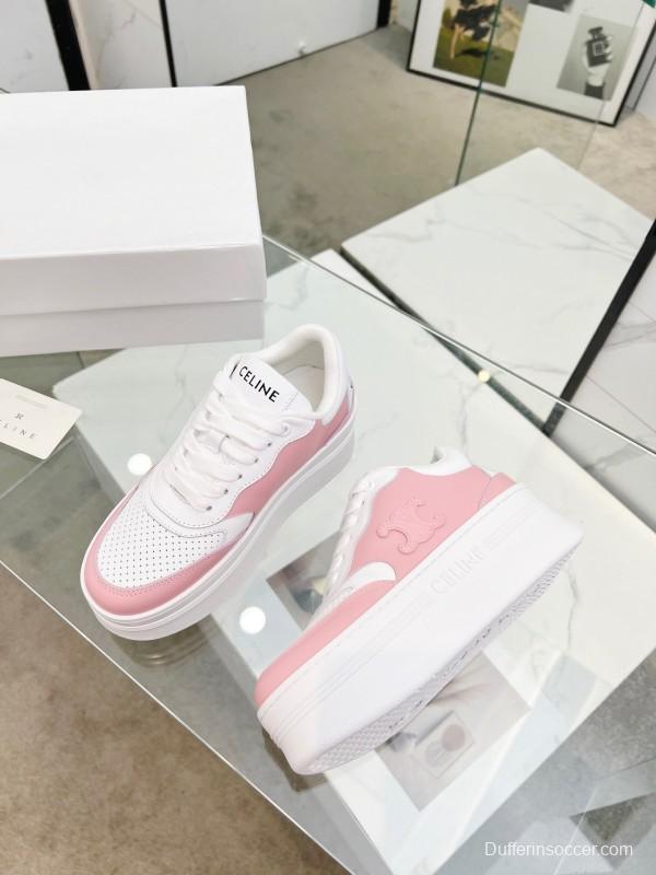 2025 Women CELINE White Pink Leather Sneakers