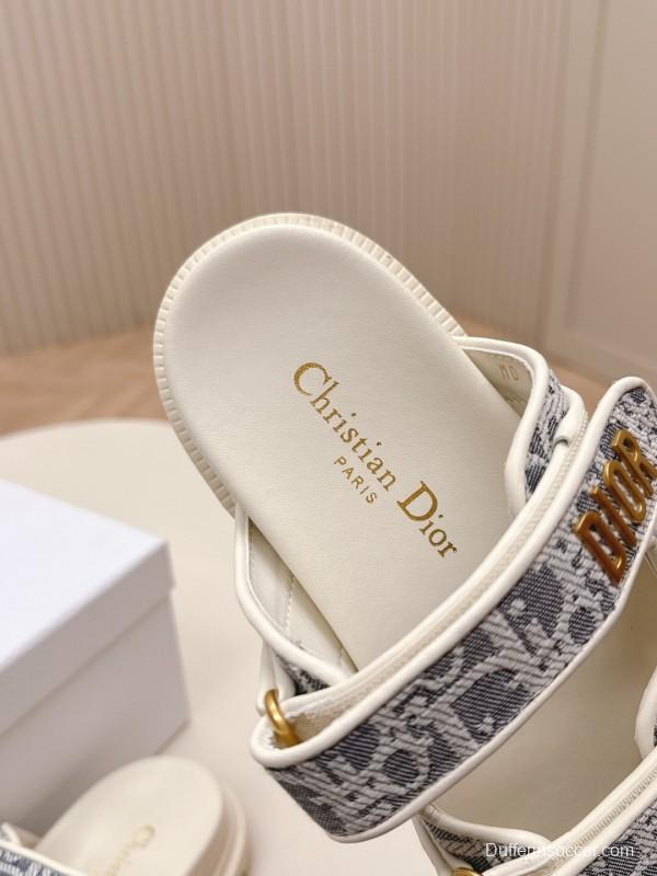 2025 Women Dior Gray Canvas Leather Sandals LY