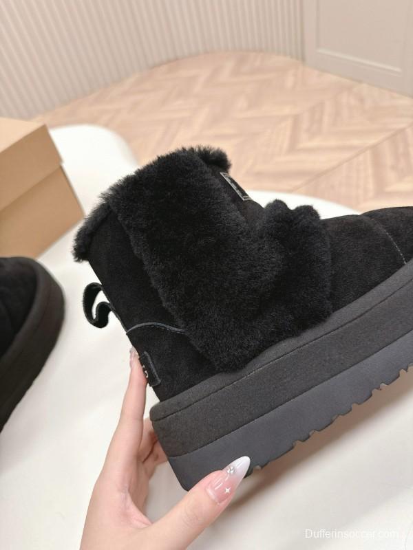 2024 Women UGG Black Suede Sheepskin Snow Boots MJ00320