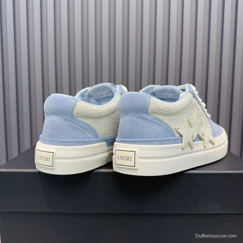 2024 Unisex Amiri Blue White Canvas Suede Sneakers MJ00300