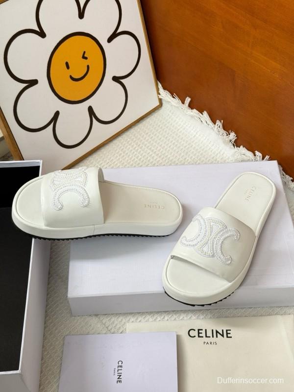 2025 CELINE White Leather Slippers