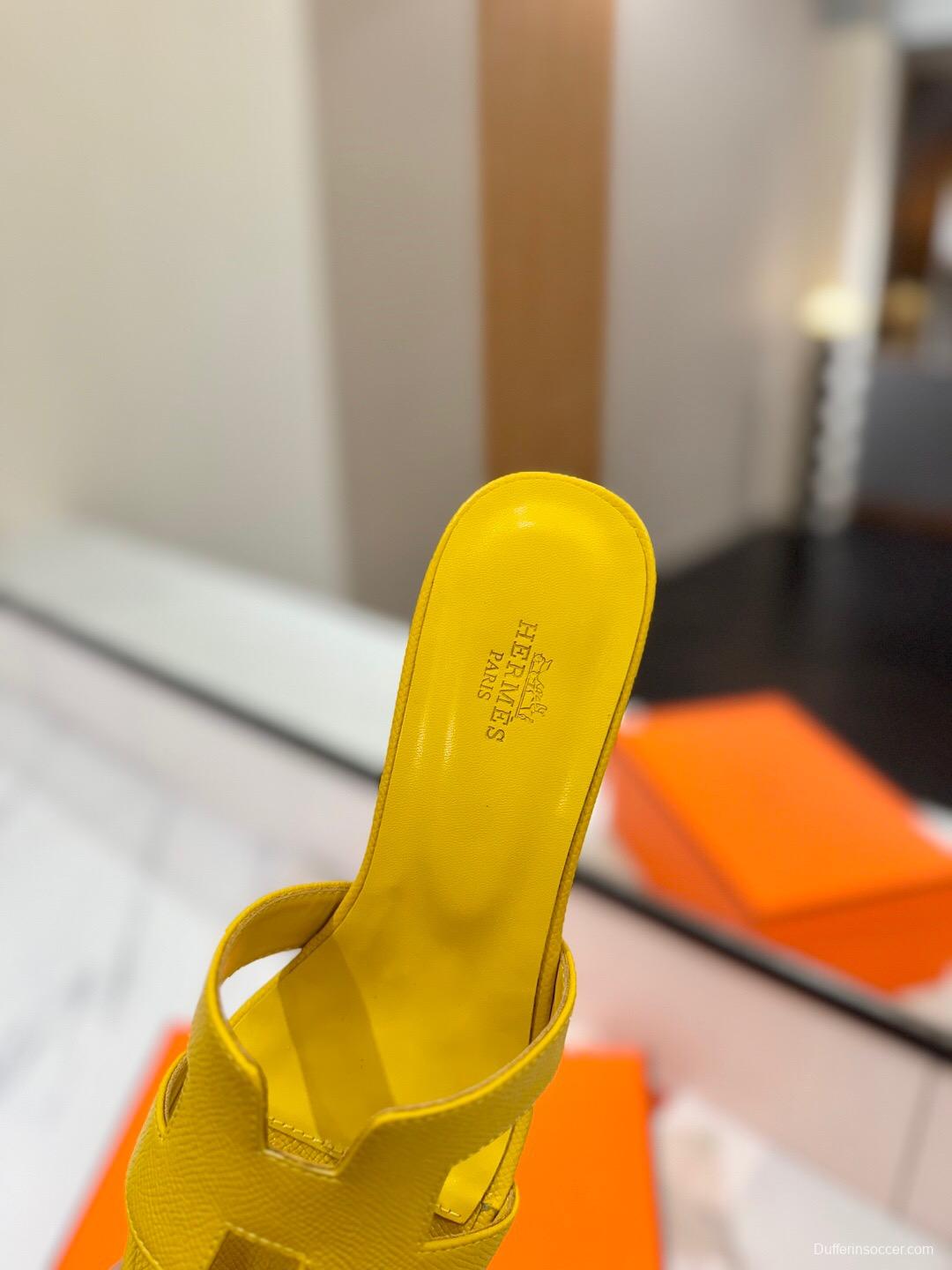 2025 Women Hermès Yellow Leather Sandals