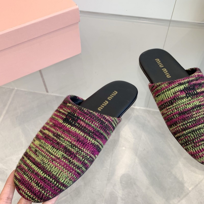 2025 Miumiu Purple Green Black Knitted Slippers