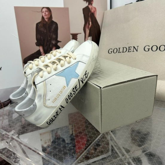 2025 Women GGDB White Light Blue Leather Suede Sneakers