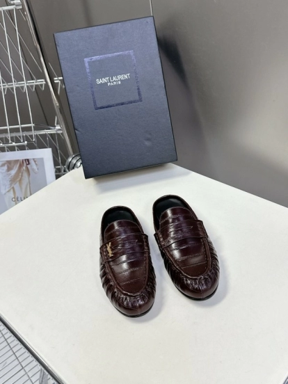 2025 Women Yves Saint Laurent Dark Brown Leather Loafers