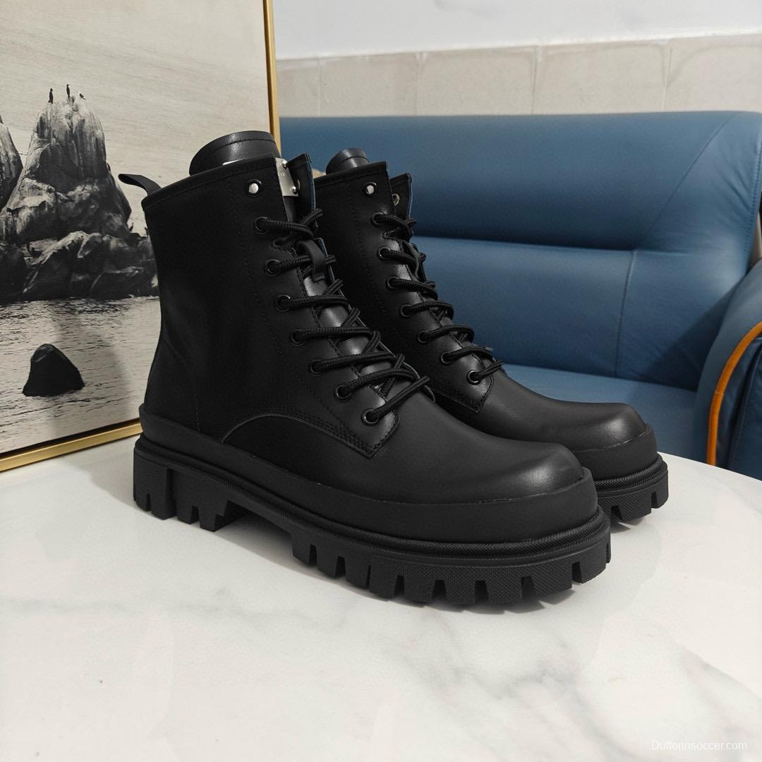 2024 Unisex Dolce & Gabbana Black Leather Combat Boots