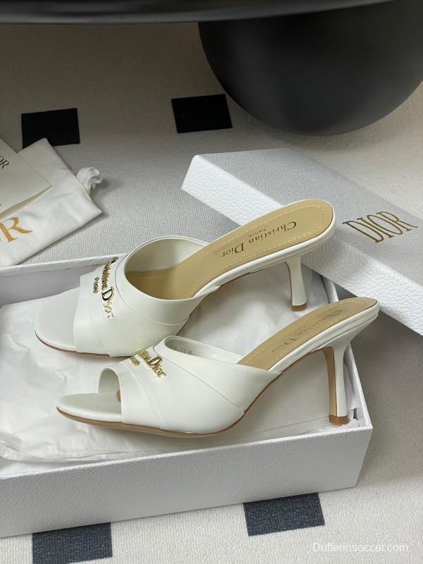 2025 Women Dior White Leather Mule Gold Hardware Slide