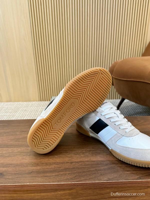 2025 Men TOM FORD White Black Suede Leather Sneakers