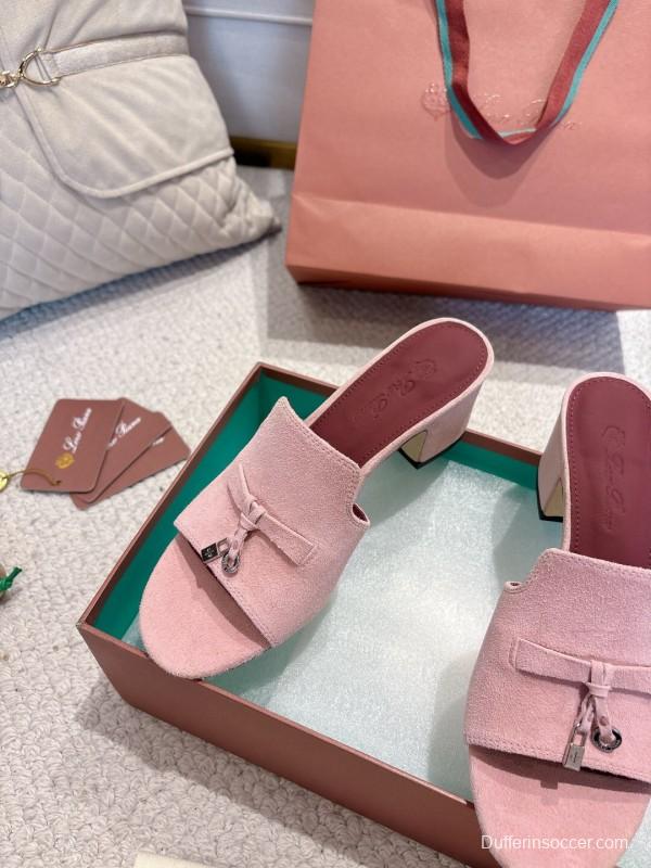 2025 Women LP Pink Suede Heeled Mules