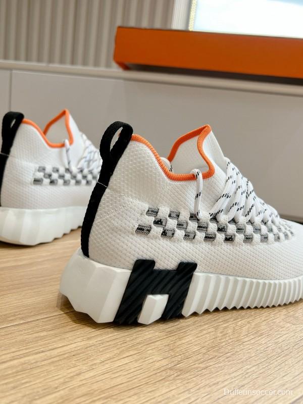 2024 Unisex Hermès White Black Orange Knit Sneakers