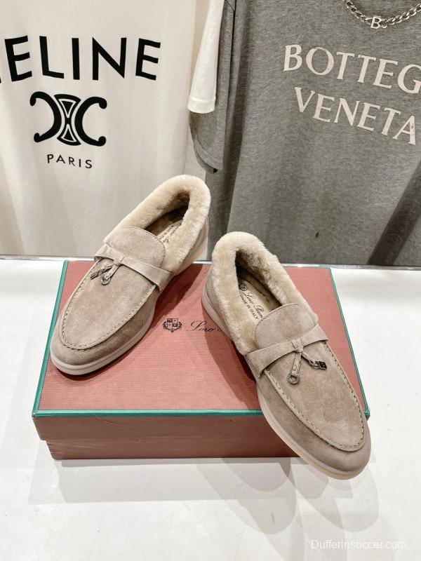 2024 Women LP Beige Suede Loafers Shearling MJ00300