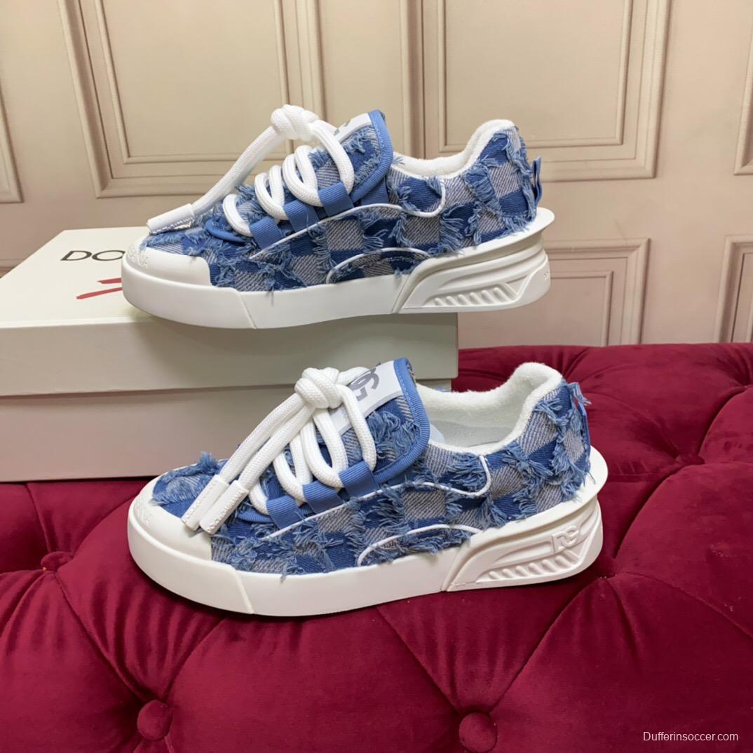 2025 Women Dolce & Gabbana Blue Denim Leather Sneakers