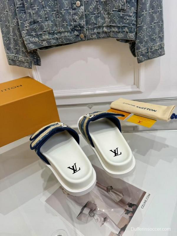 2025 Slippers Louis Vuitton Blue Canvas Slippers LY