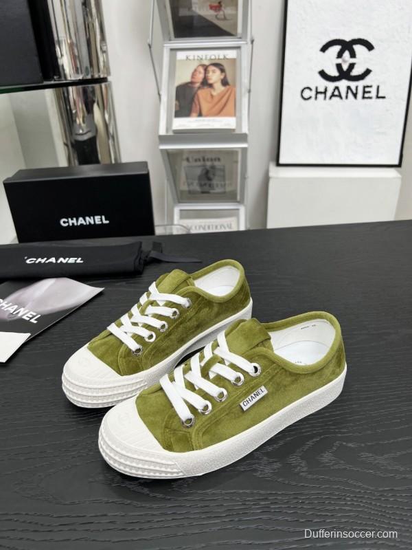 2025 Women Chanel Green Suede Casual Sneakers LY00230