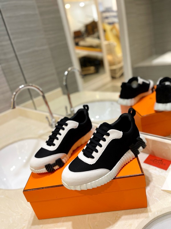 2024 Unisex Hermès black white fabric sneakers