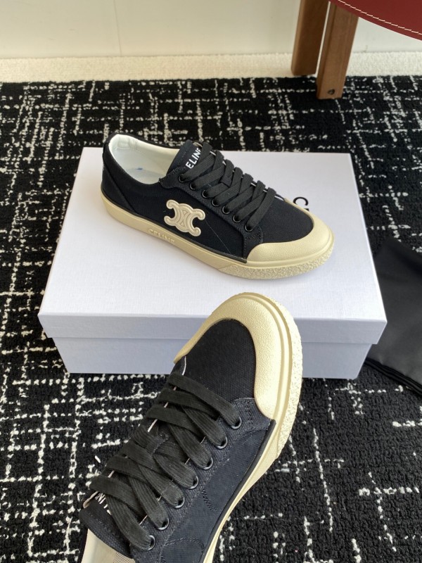 2025 Women Celine Black White Canvas Sneakers CR-03