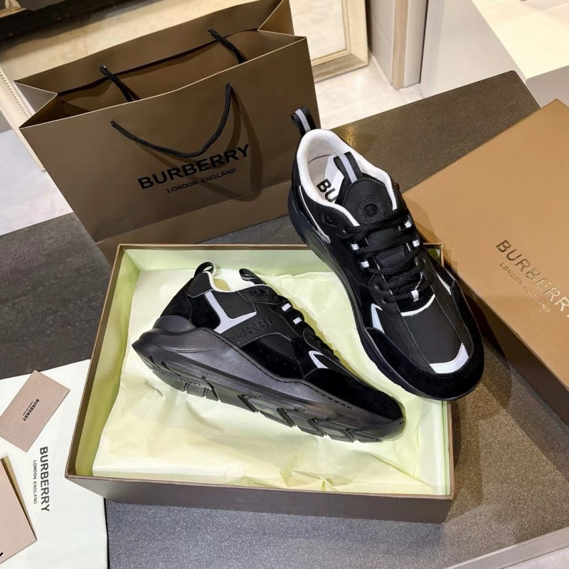 2025 Unisex Burberry Black White Leather Suede Sneakers MJ00380
