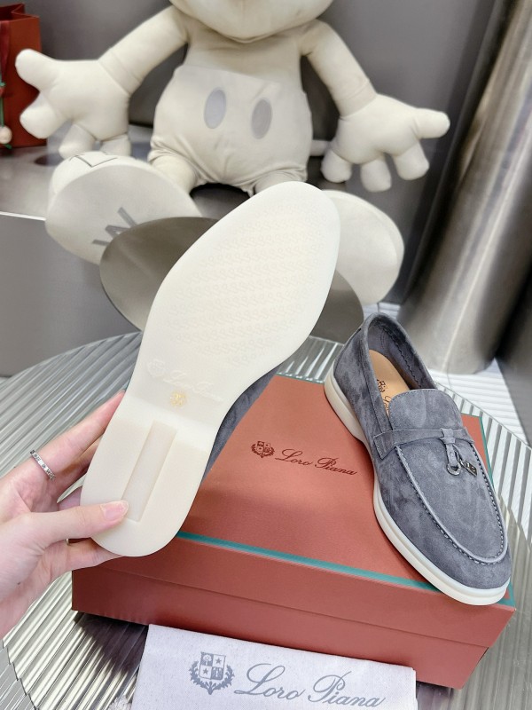2024 Unisex Loro Piana Grey Suede Loafers MJ00270