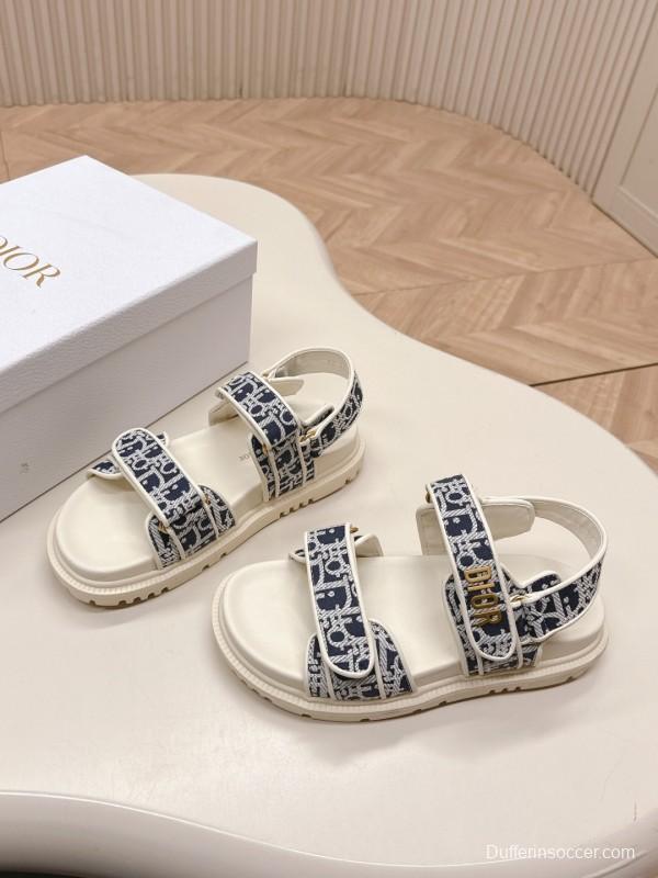 2025 Women Dior Navy White Canvas Sandals LY