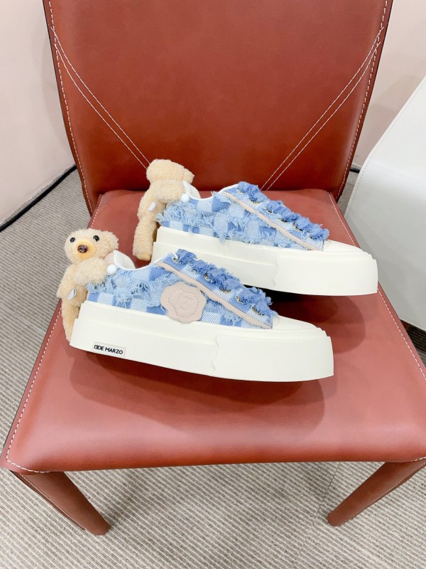 2025 Women 13DE MARZO Blue White Canvas Leather Casual Shoes Teddy Bear KFY00280