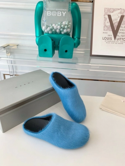 2024 Women Marni Blue Horsehair Slippers