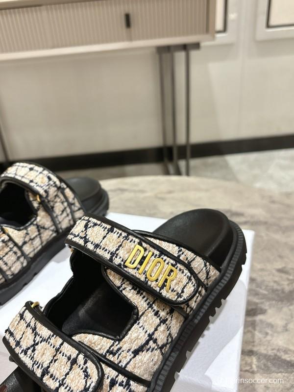 2025 Women Dior Black White Fabric Sandals KFY00300