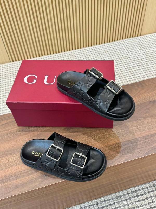 2025 Women Gucci Black Leather Sandals Buckle LY00230