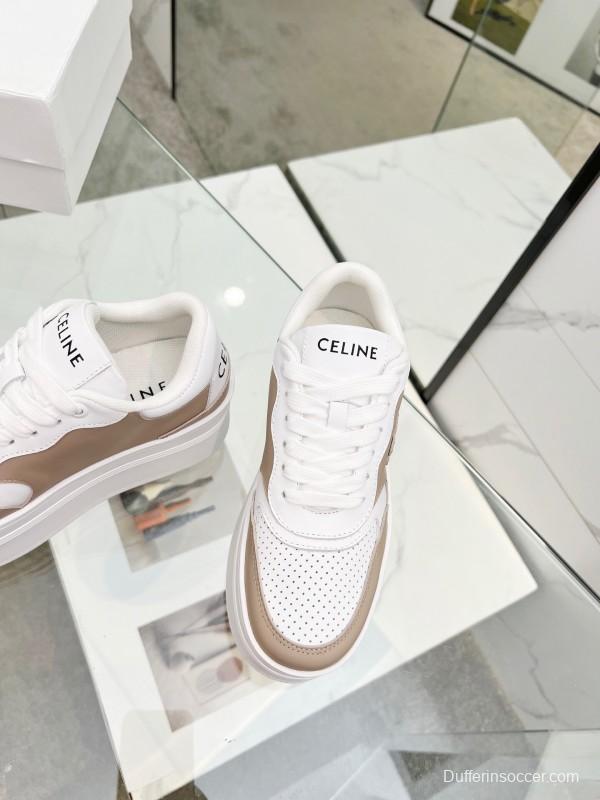 2025 Women Celine White Beige Leather Sneakers KFY00270