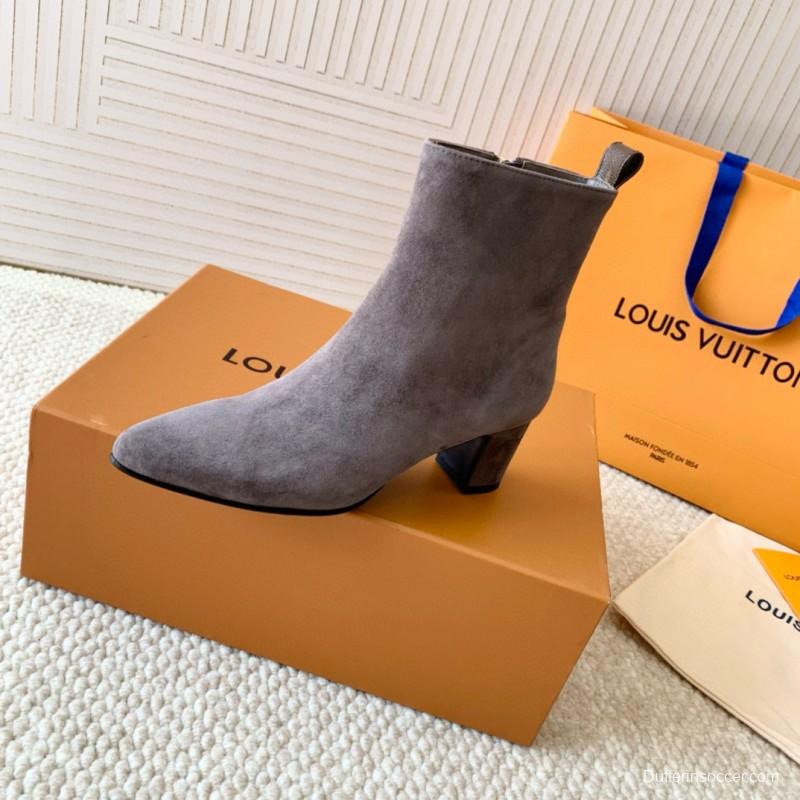 2024 Women Louis Vuitton Grey Suede Ankle Boots MJ00410
