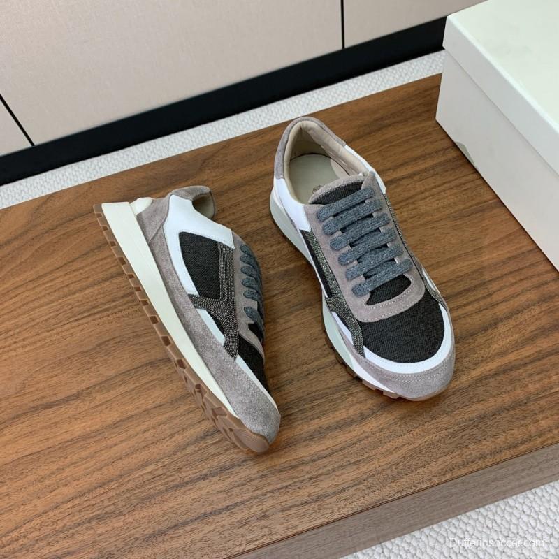 2025 Unisex Brunello Cucinelli Black Grey White Suede Leather Casual Sneakers LY
