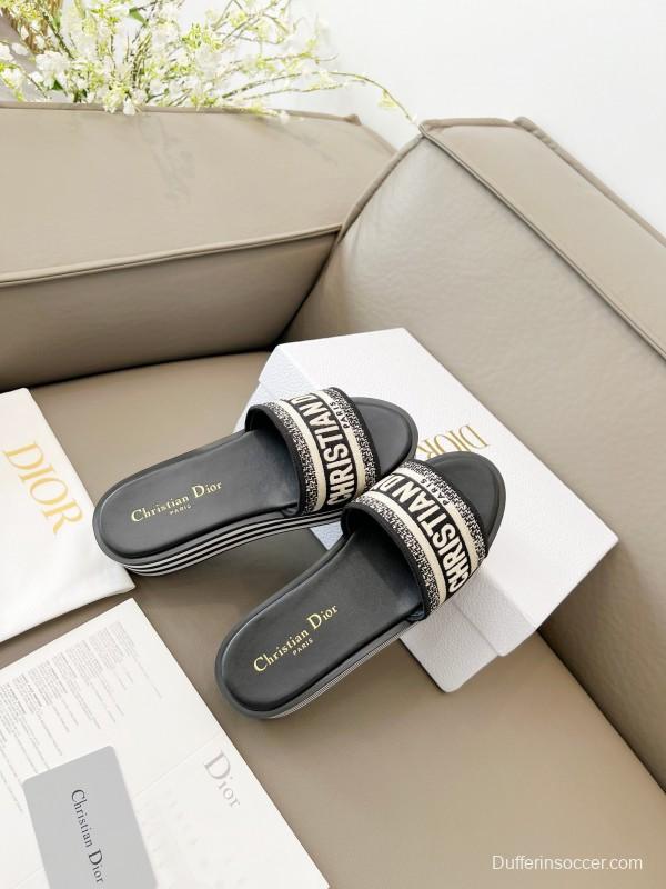 2025 Women Dior Black White Canvas Platform Sandals