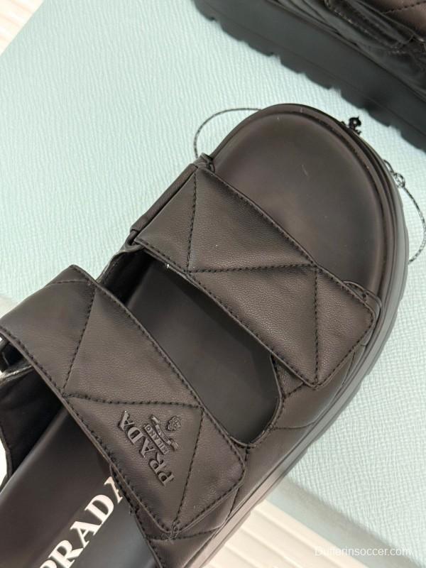 2025 Women Prada Black Leather Slippers