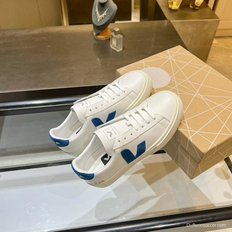 2025 Unisex VEJA White Blue Leather Canvas Sneakers MJ00240