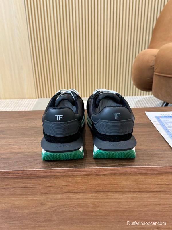 2025 Unisex TOM FORD Black White Green Leather Suede Sneakers LY00360(F)/LY00370(M)