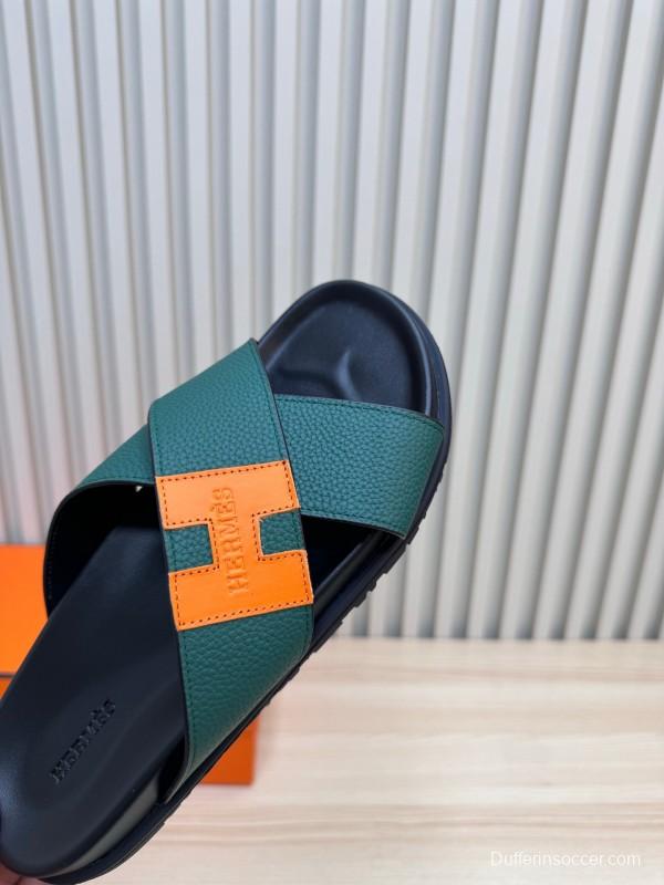 2025 Slippers Hermès Green Orange Leather