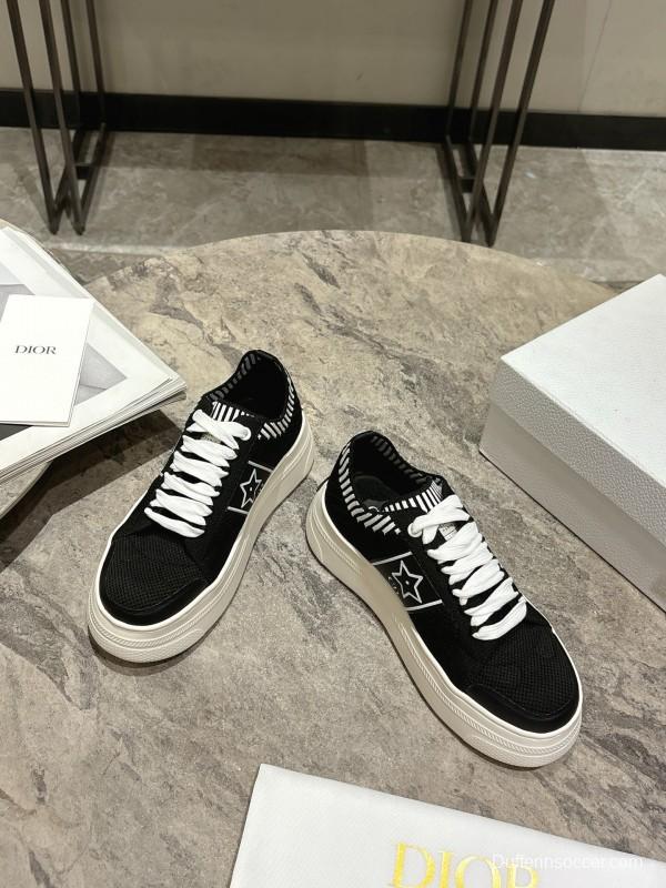 2025 Women Dior Black White Knit Leather Platform Sneakers KFY00330