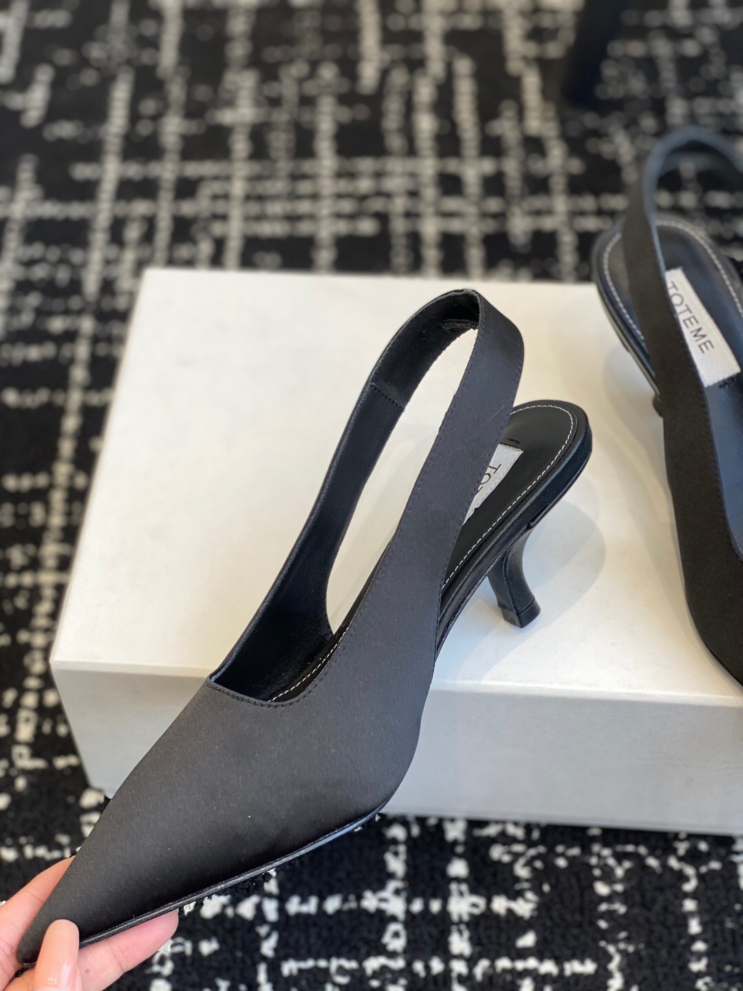 2025 Women Toteme Black Fabric Slingback Pointed Toe Heels
