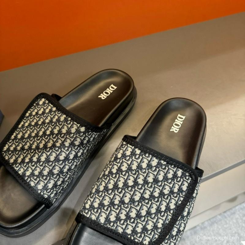 2024 Dior Black Grey Fabric Slippers MJ00180