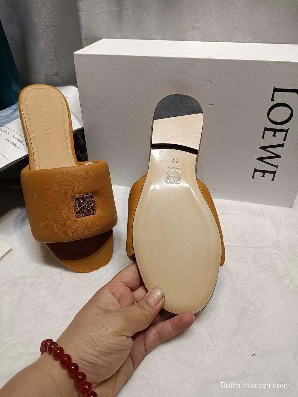 2025 Women Loewe Tan Leather Slippers LY00260
