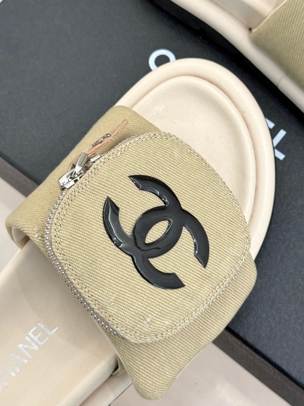 2025 Slippers Chanel Beige Fabric Slippers KFY00220