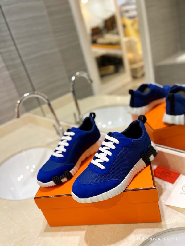 2024 Men Hermès Blue Nylon Suede Sneakers MJ00320